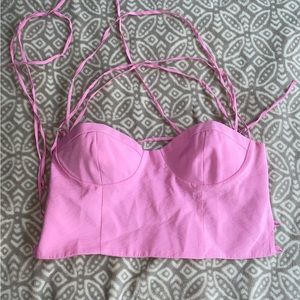 Zara pink cropped lace up corset